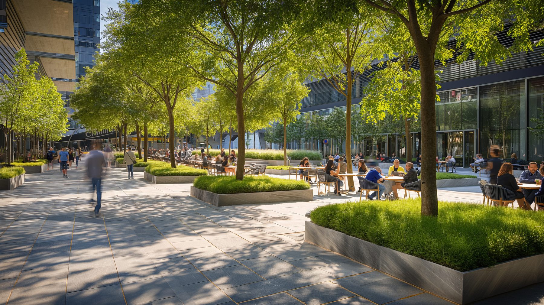 pathwat along planters with trees
