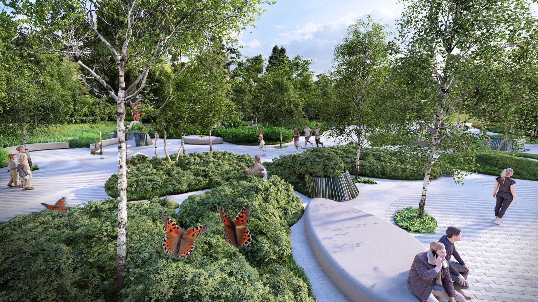 seating areas and planting wth butterflies