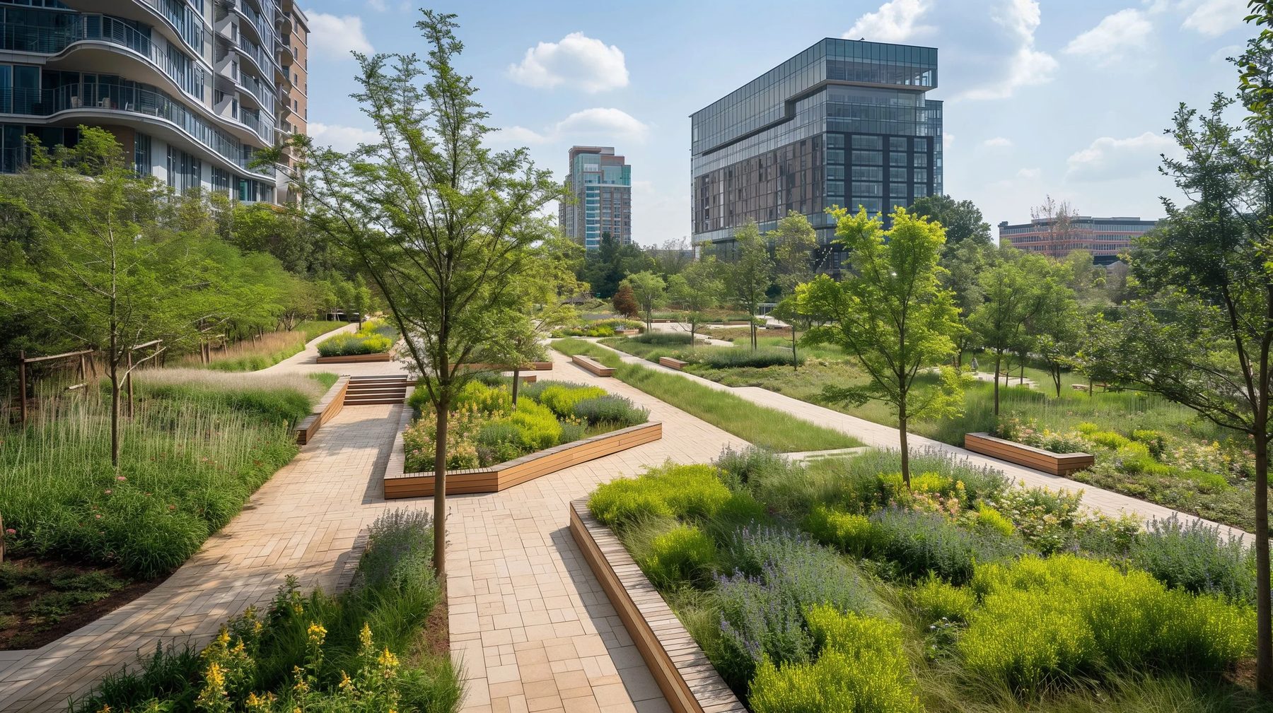 meadow planting and pathways