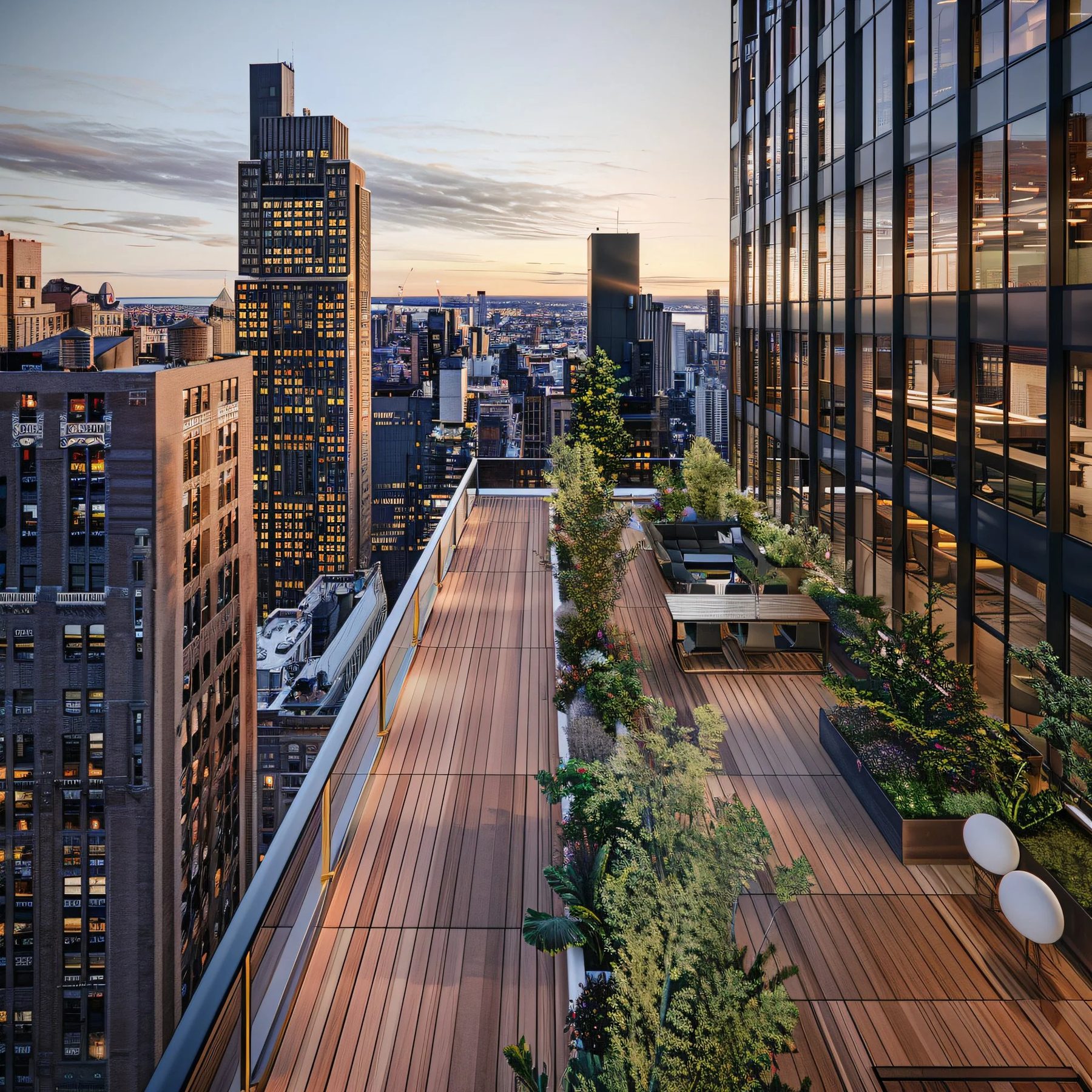 outdoor amenity terrace with city views